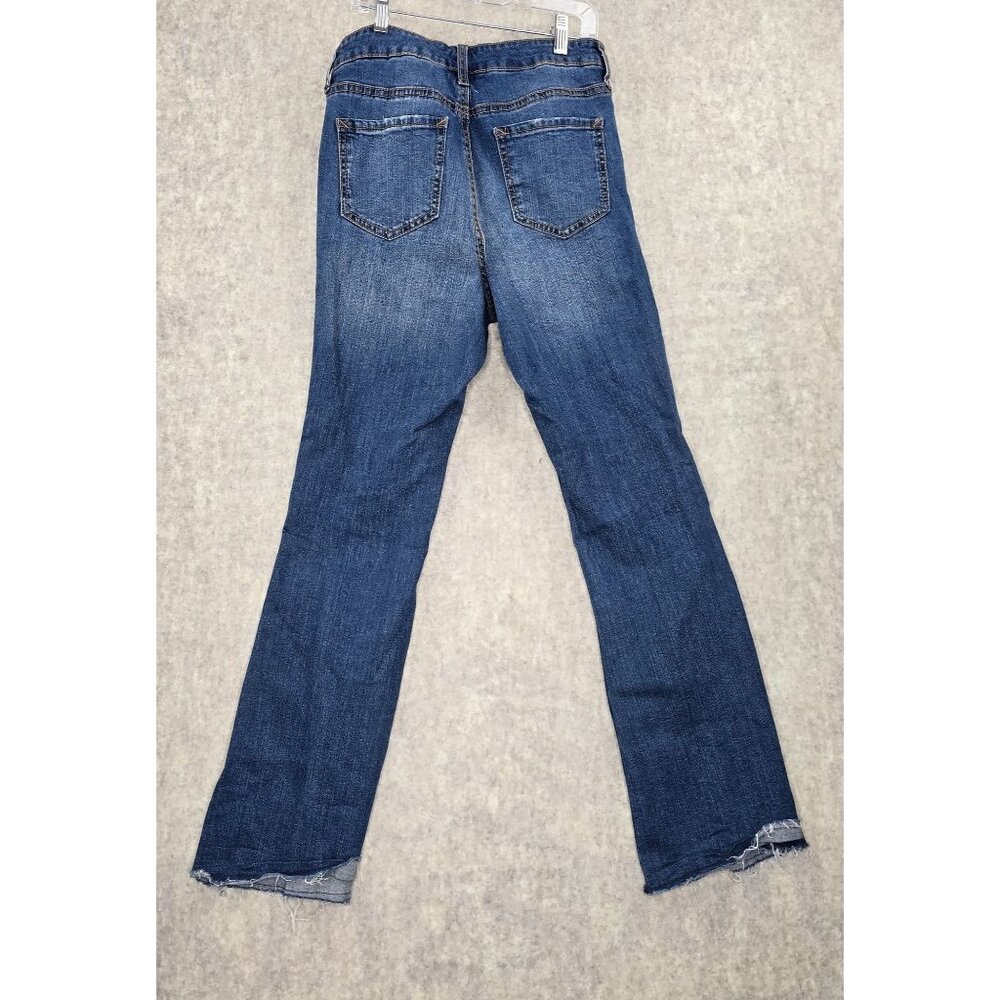 Scoop Womens Ankle Flare Distressed Jeans Size 8 Medium Wash Denim Raw Hem Style - Picture 2 of 10